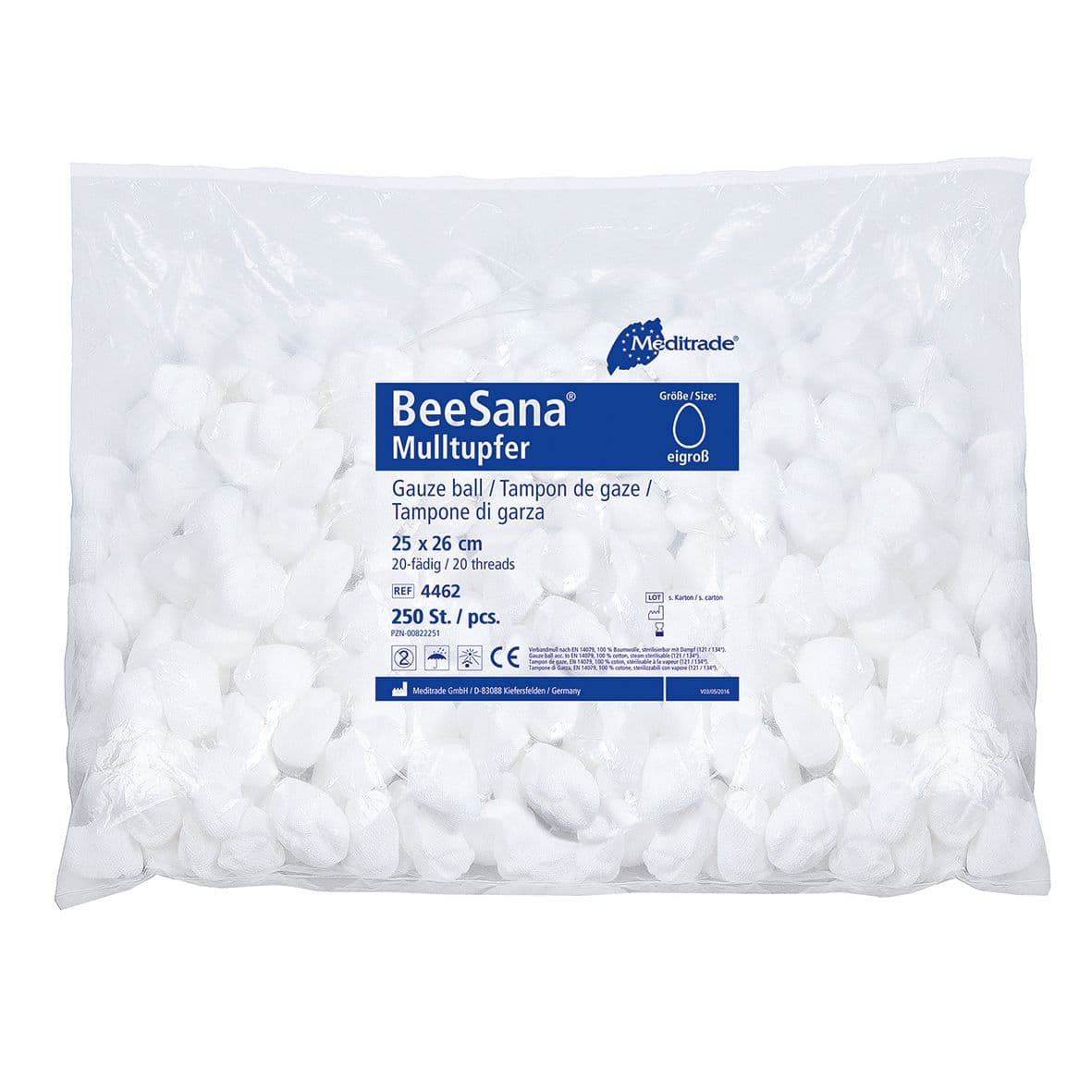 BeeSana® Mulltupfer, ohne RöKo, unsteril, 25 x 26 cm, Hütchenform, eigroß, 1 Packung = 250 Stück St Tupfer