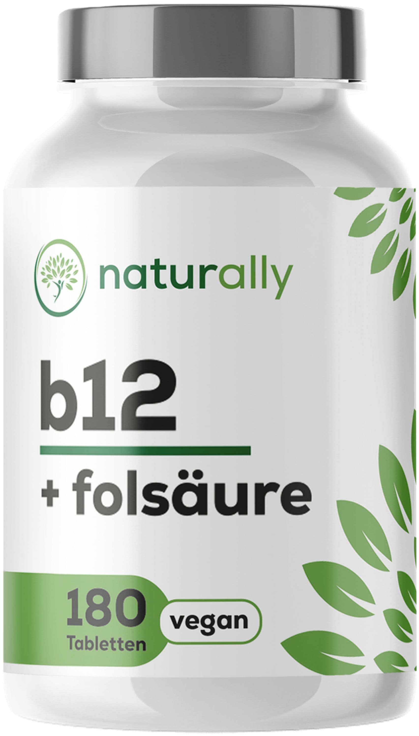 naturally Vitamin B12 und Folsäure | Methylcobalamin & Quatrefolic® für Energie Nerven 180 St Presslinge