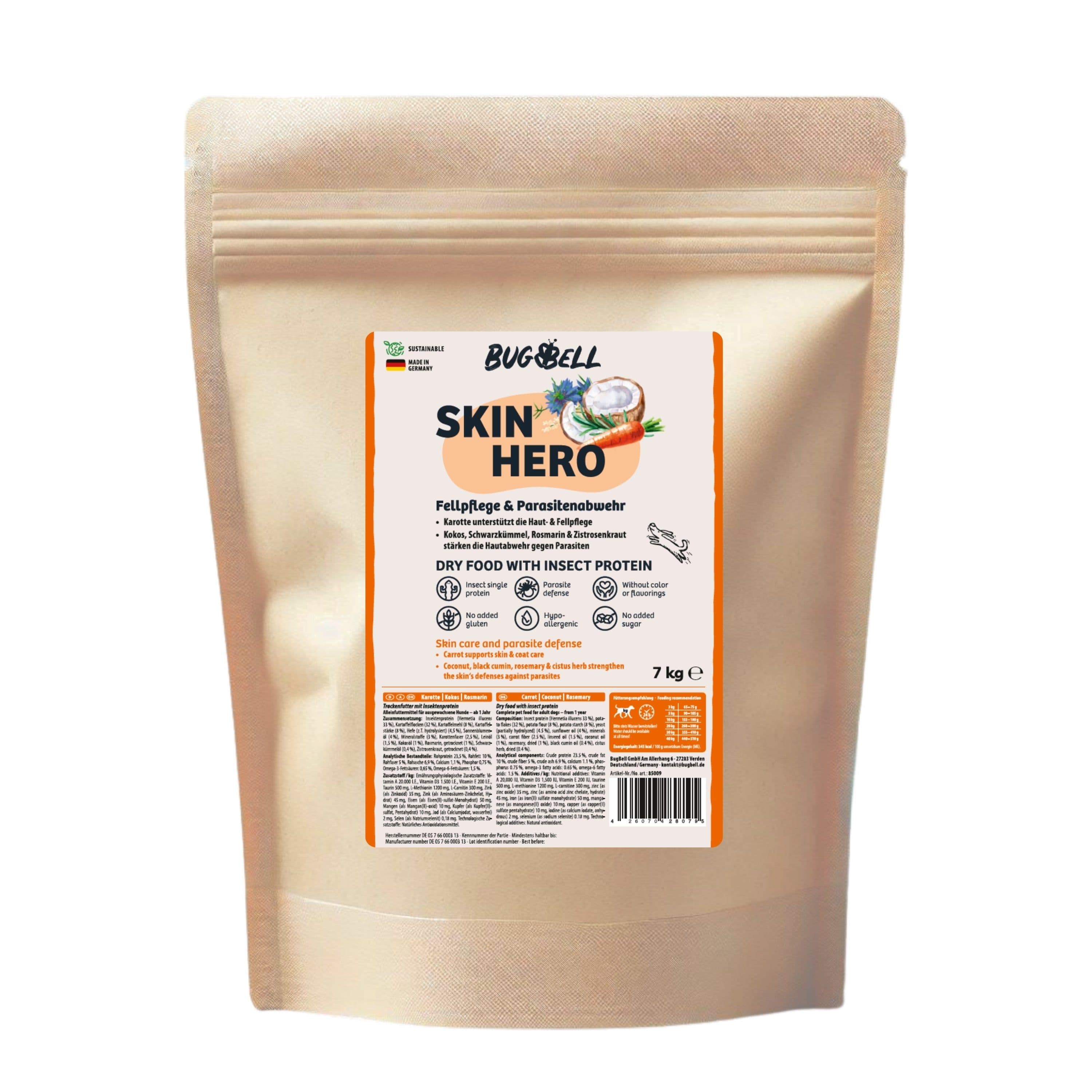 BugBell Trockenfutter SkinHero - Fellpflege & Parasitenabwehr 7 kg Pellets