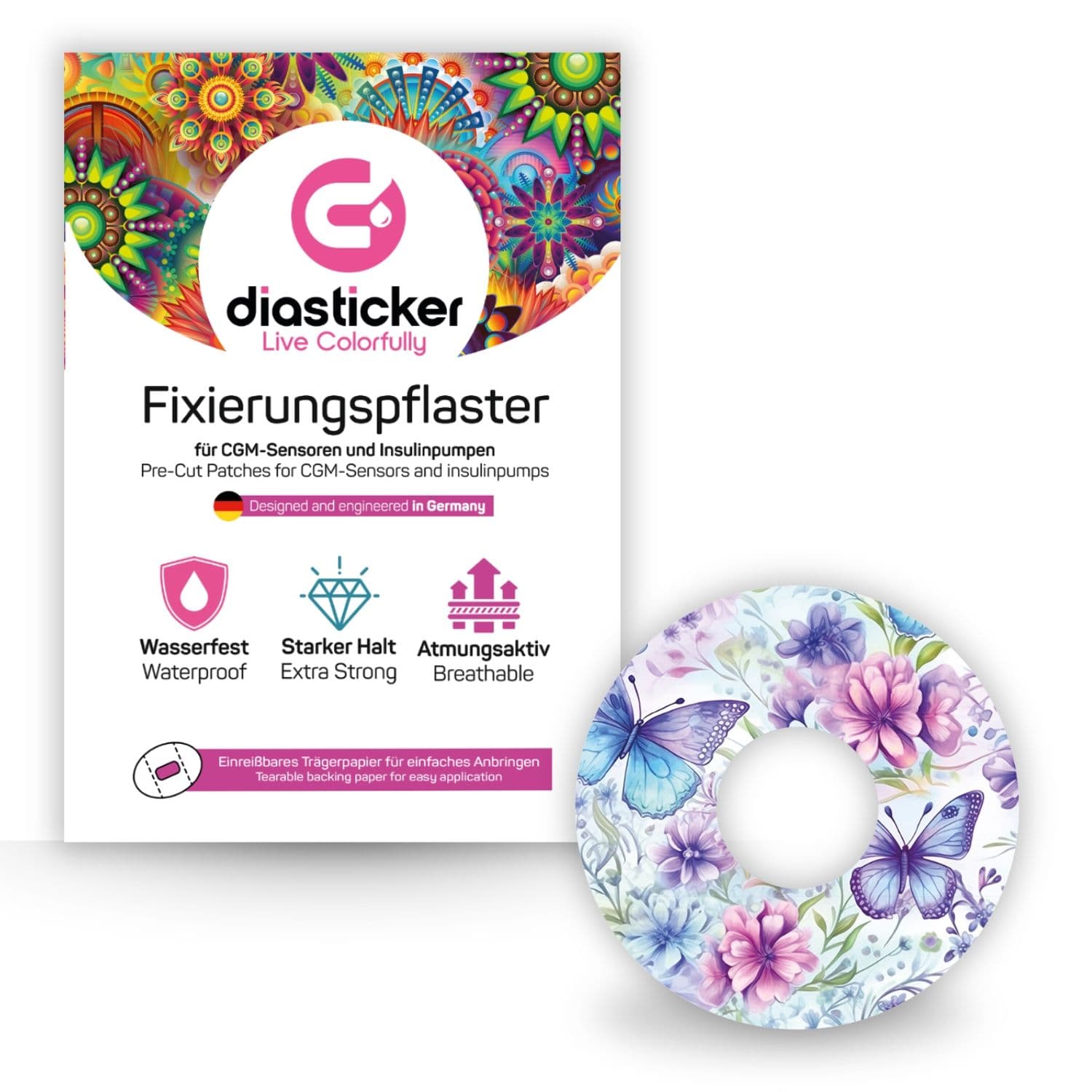 Diasticker® FreeStyle Libre 3 / Plus Fixiertapes 'Butterfly Kiss' 5 St