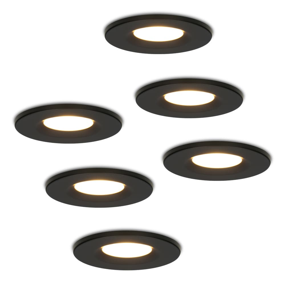 Hoftronic - Komplettset 6 Stück Dimmbarer LED Einbaustrahler Schwarz Venezia 6 Watt 2700K IP65