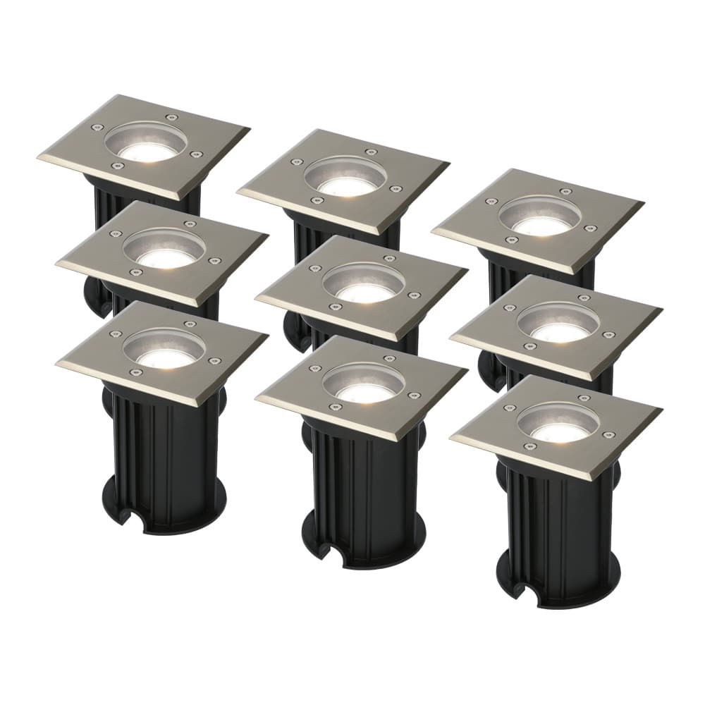 HOFTRONIC™ - 9x Ramsay dimmbarer LED Bodenstrahler - Quadratisch - Edelstahl - 6000K tageslichtweiß - 5 Watt - IP67 Strahlwasserdicht - 3 Jahre