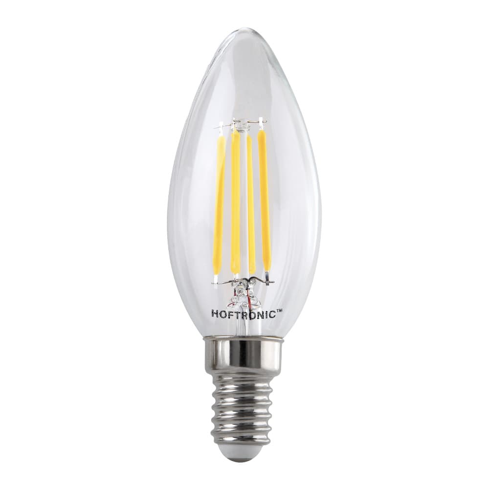 HOFTRONIC™ - E14 LED Filament - 4 Watt 470 Lumen - 2700K warmweißes Licht - kleine Fassung - Ersetzt 40 Watt - C37 Kerzenbirne