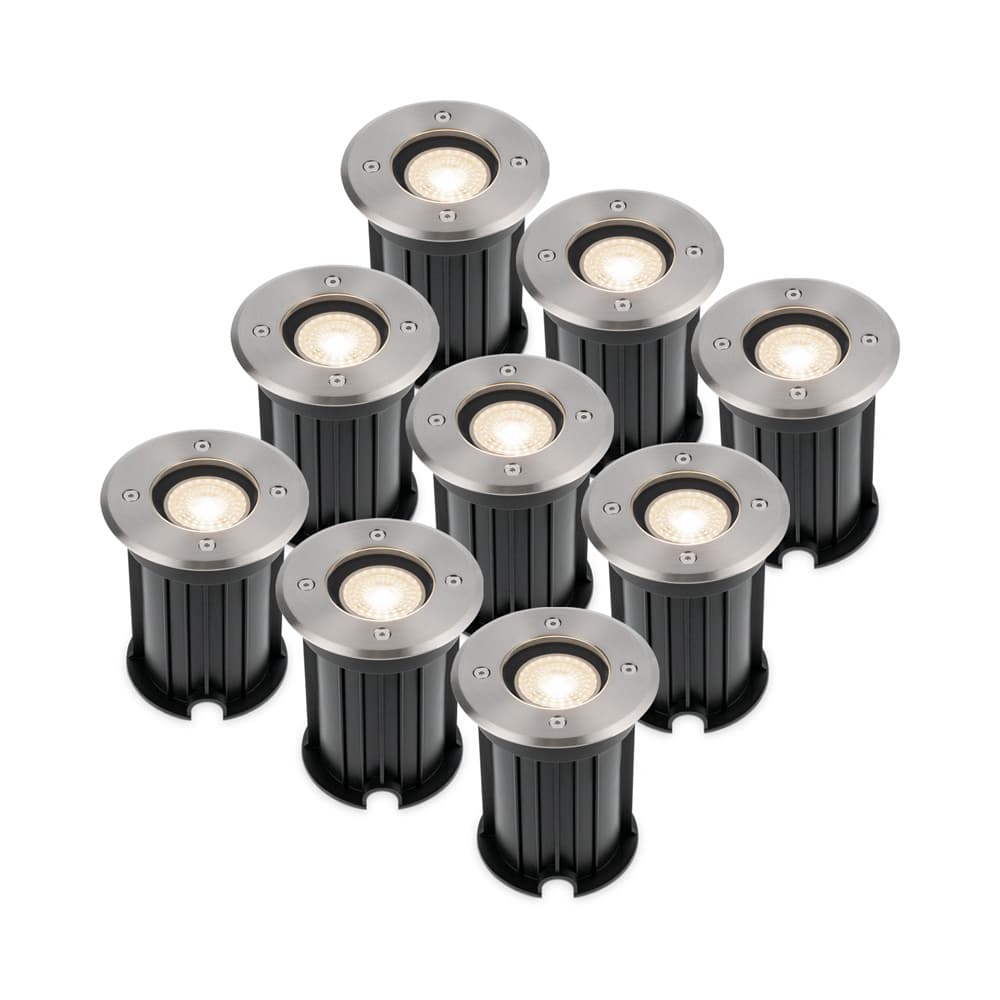 HOFTRONIC™ - 9x Maisy dimmbarer LED Bodenstrahler - Rund - Edelstahl - 4000K neutral weiß - 5 Watt - IP67 Strahlwasserdicht - 3 Jahre Garantie