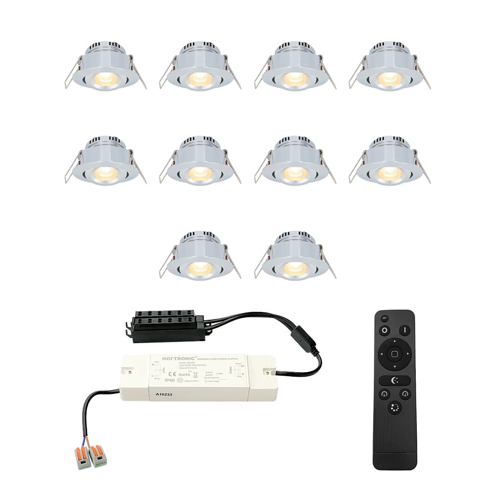 HOFTRONIC™ - Sienna - 10er Set LED-Einbaustrahler 12 Volt - Beleuchtung Terrassenüberdachung - Dimmbar - 3 Watt - Komplettset mit Fernbedienung -