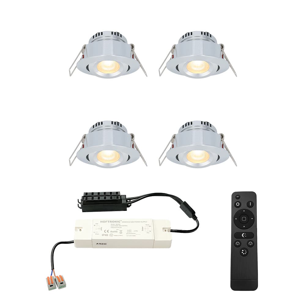 HOFTRONIC™ - Sienna - 4er Set LED-Einbaustrahler 12 Volt - Beleuchtung Terrassenüberdachung - Dimmbar - 3 Watt - Komplettset mit Fernbedienung -