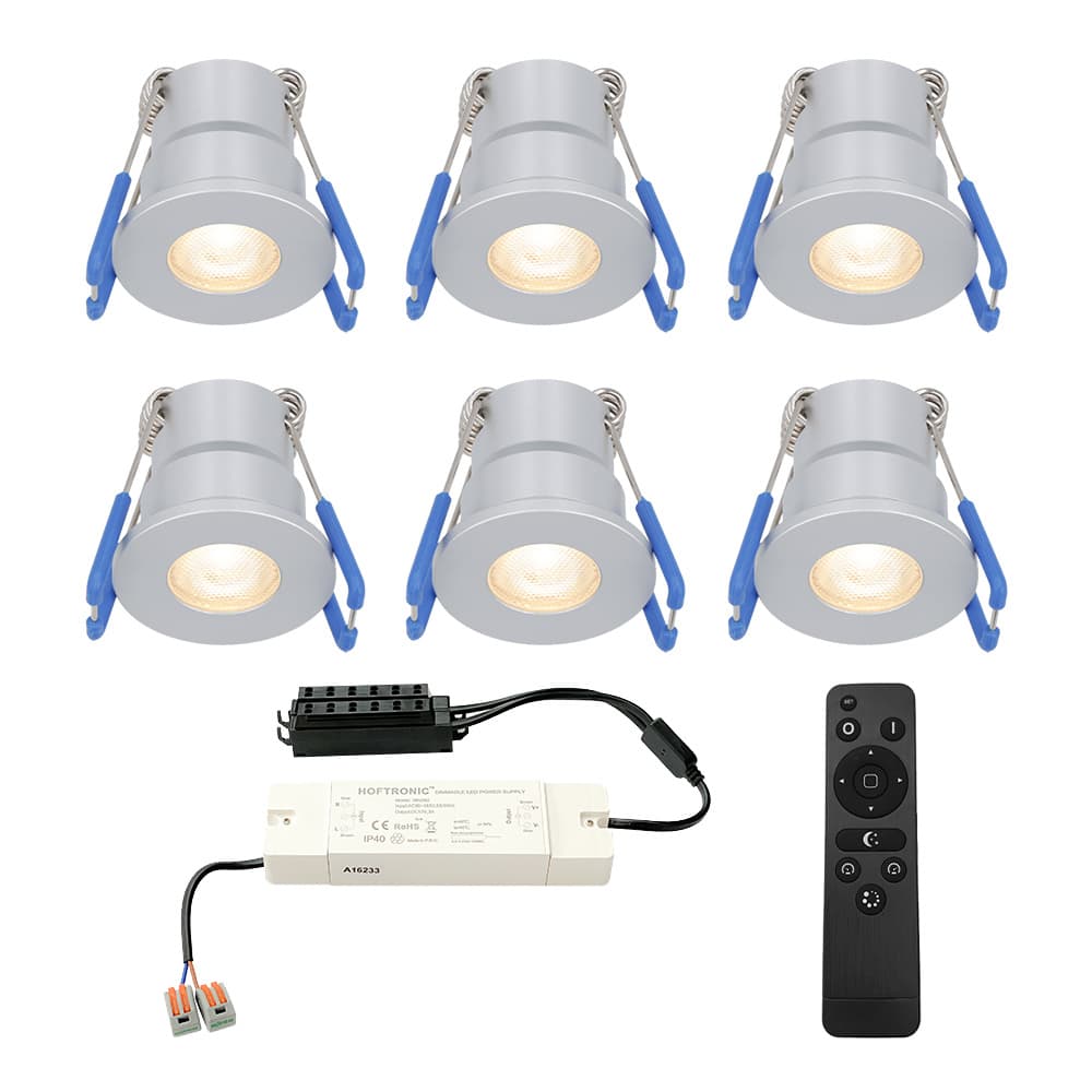 HOFTRONIC™ - Milano - 6er Set LED-Einbaustrahler 12 Volt - Beleuchtung Terrassenüberdachung - Dimmbar - Komplettset mit Fernbedienung - 3 Watt -