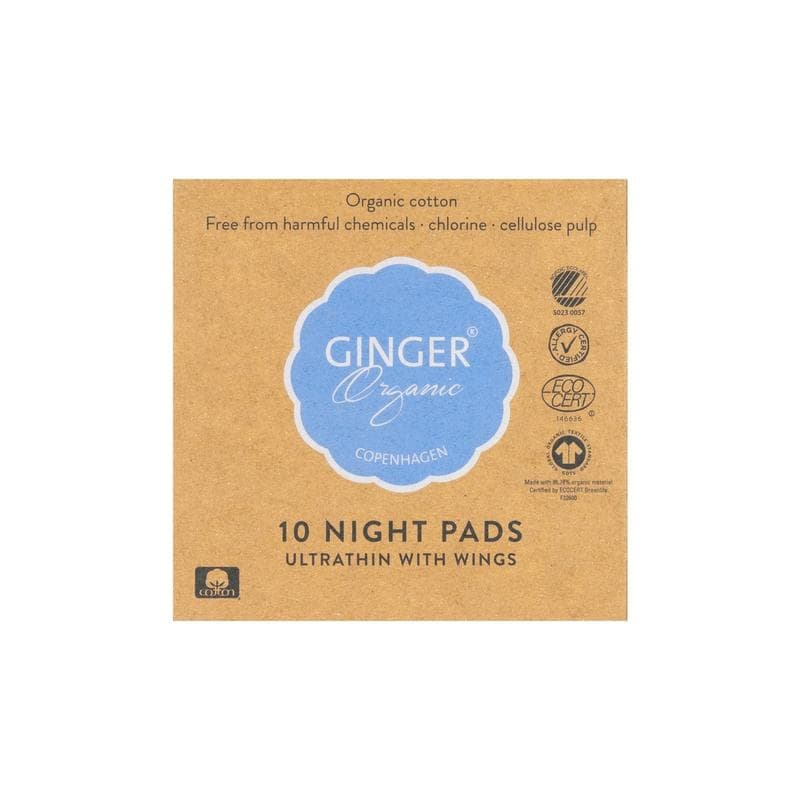 Ginger Organic Ingwer Bio Damenbinden Nacht mit Flügeln (10 Stück)