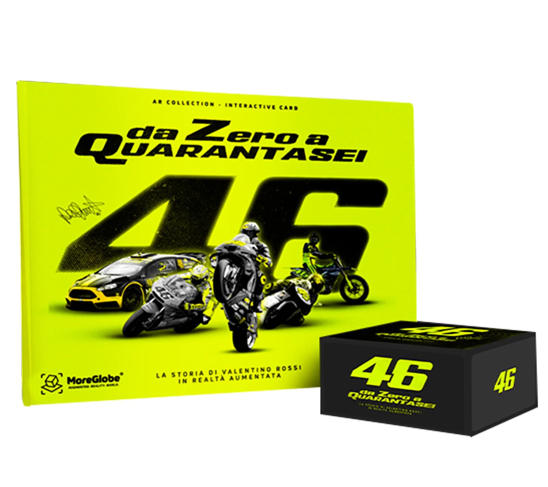 VR46 Fanbuch Von Null auf 46 Stickeralbum über die Geschichte von Valentino Rossi der MotorGP-Ikone interaktiven Erlebnissen italienische Ausgabe