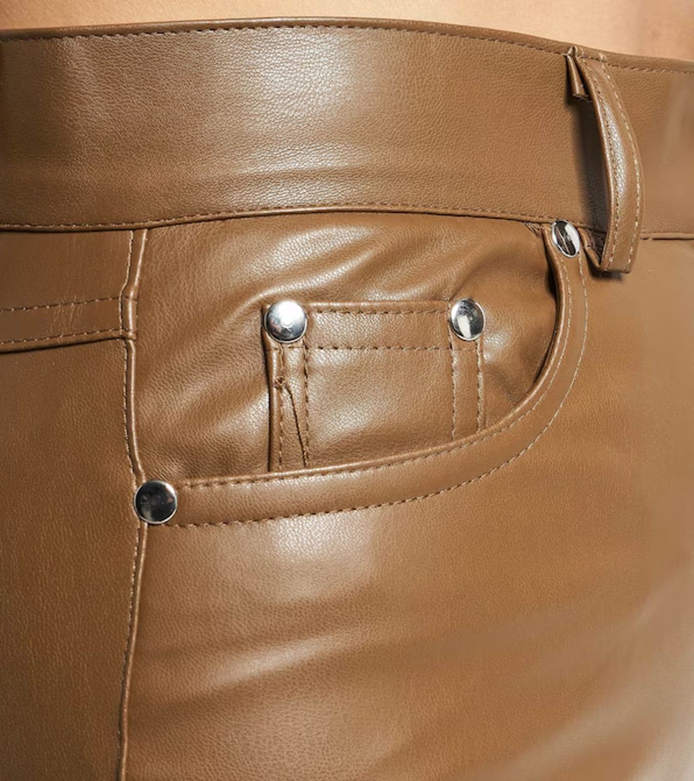Sixth June Damen Kunstleder-Hose Schlag-Hose mit Marken Stickerei Alltags-Hose 33611 Braun view 2