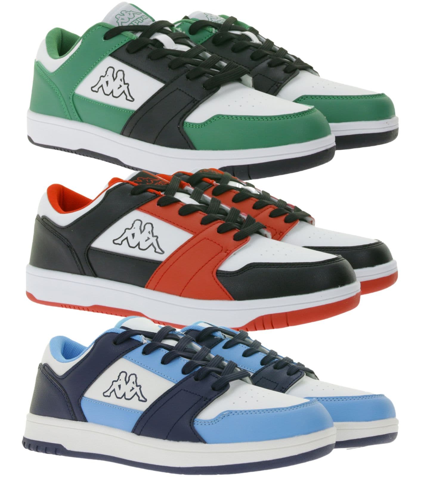 Kappa Rernal Alltags-Sneaker Freizeit-Schuhe Schnür-Schuhe Trainings-Schuhe 341X2DW für Herren in Weiß/Grün/Schwarz, Weiß/Rot/Schwarz oder