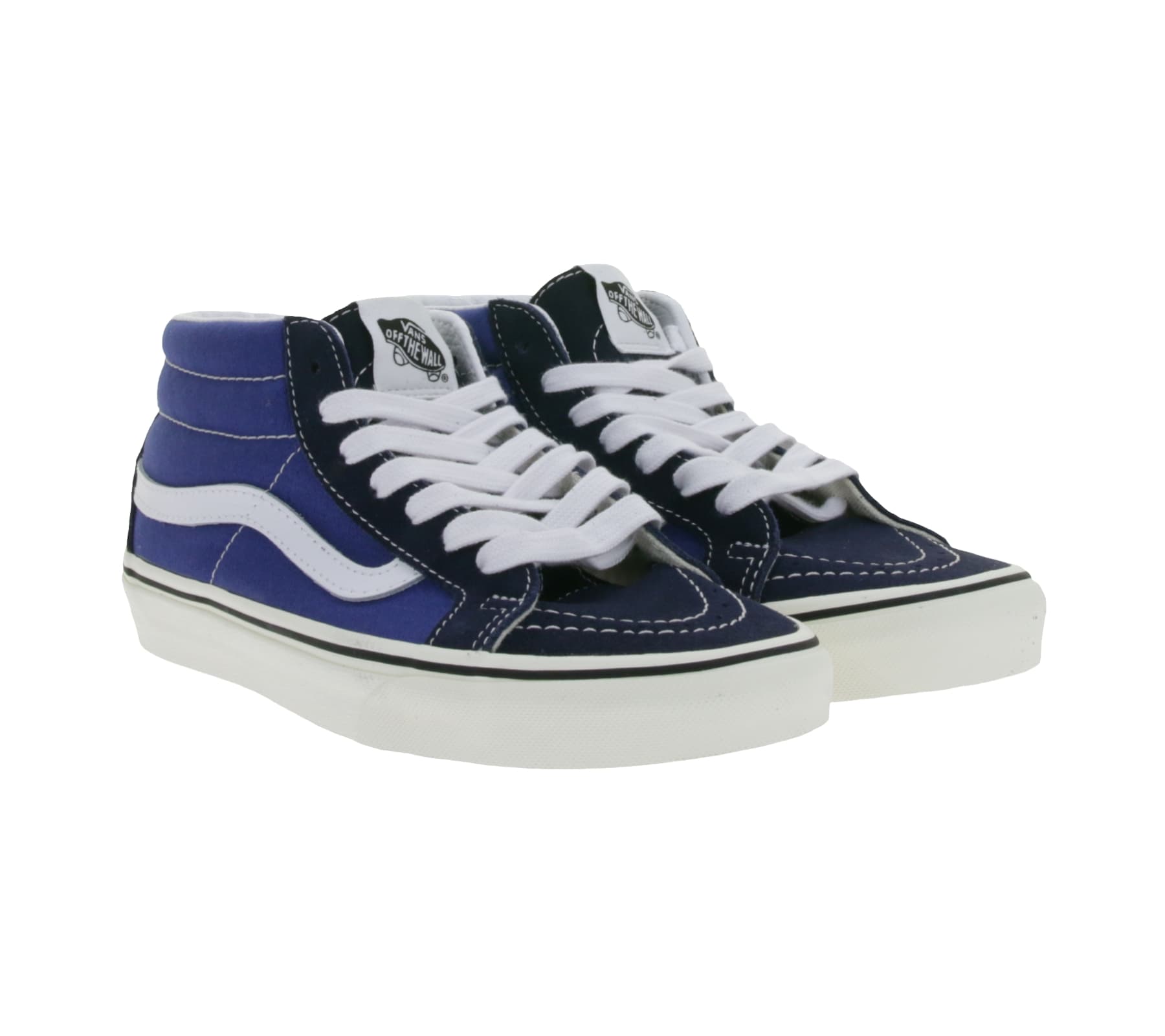 VANS SK-8 Mid Reissure Damen Echtleder-Sneaker Mid-Top Schuhe im Old-School-Design Skater-Schuhe Gummi-Waffelsohle VN0A391F5TU Blau/Weiß