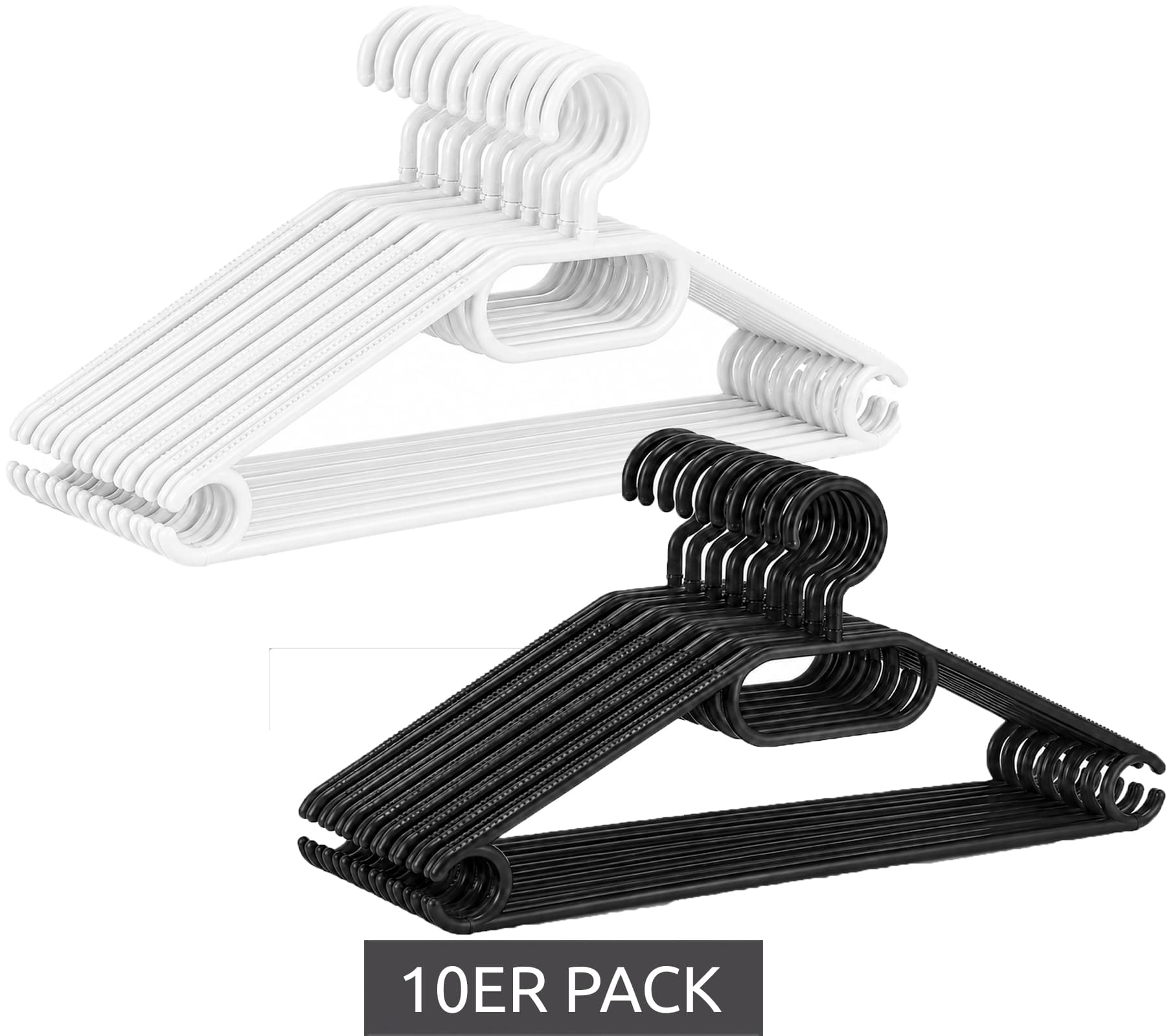 10er Set Haushalt International Kleider-Bügel mit rutschfester Oberfläche Garderoben-Bügel 8744838 Schwarz oder Weiß