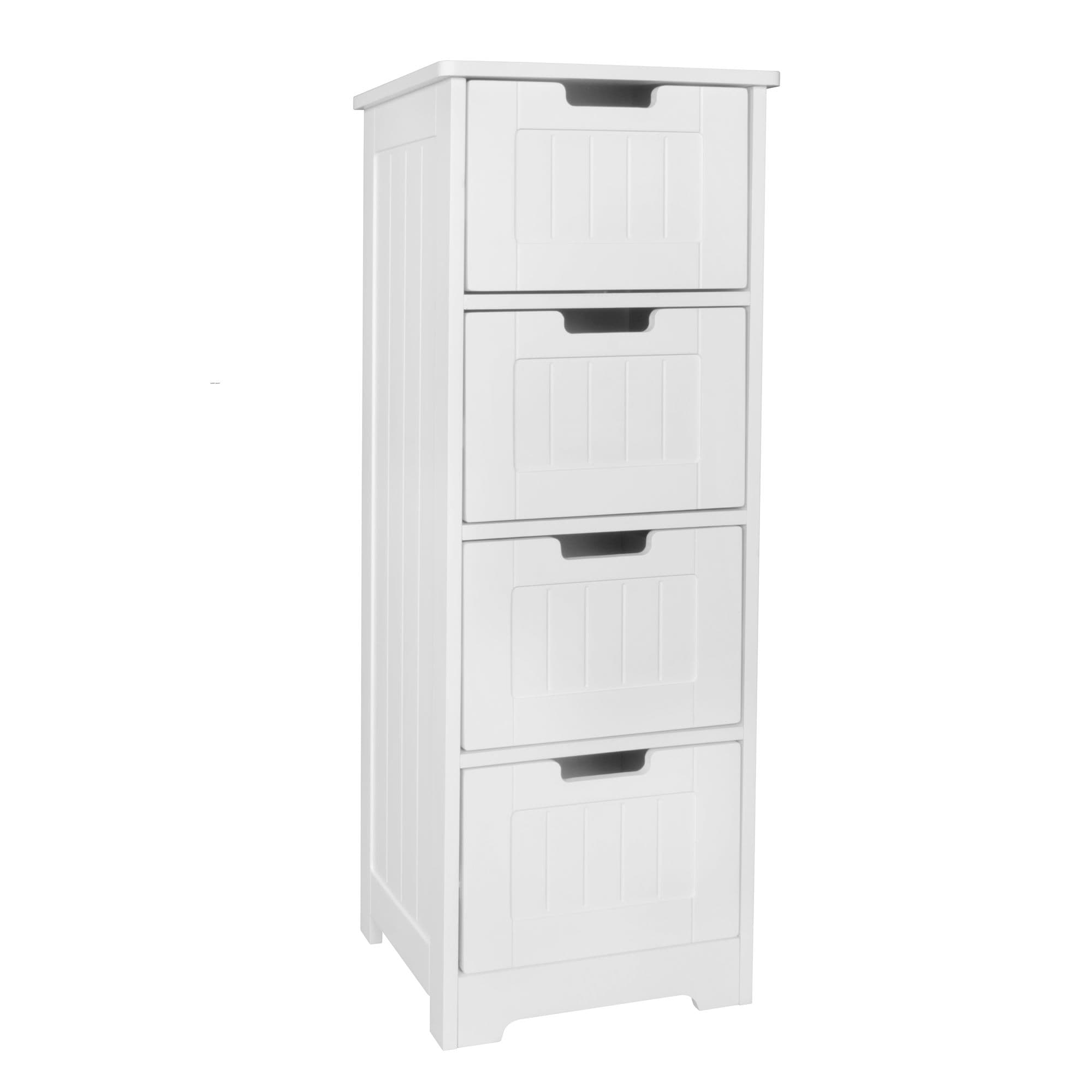 FineBuy Design Badschrank Landhaus-Stil MDF-Holz 30 x 83 x 30 cm weiß, Badezimmerschrank klein 4 Schubladen, Beistellschrank Mehrzweckschrank
