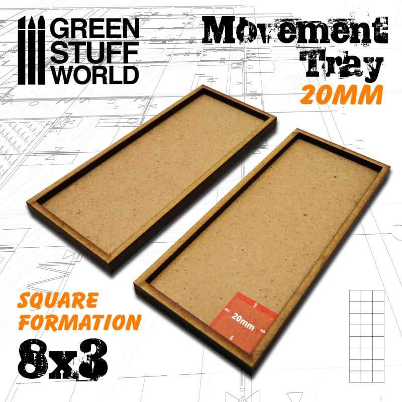 Green Stuff World MDF Regimentsbases 20mm 8x3 Square Formation Movement Tray