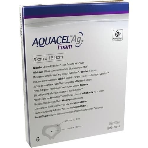 AQUACEL Ag Foam adhäsiv Sakral 16,9x20 cm Verband 5 St.