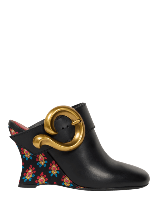 Etro, Sabot Aus Leder Mit Keilabsatz Und Paisley-schnalle, Damen, Schwarz, Größe 39