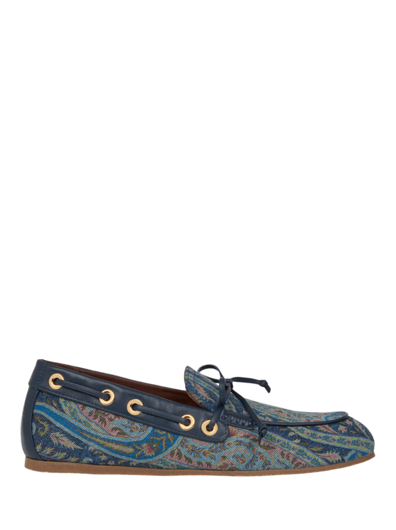 Etro, Bootsmokassins Aus Denim Mit Paisley-ramage-motiv, Damen, Blau, Größe 38