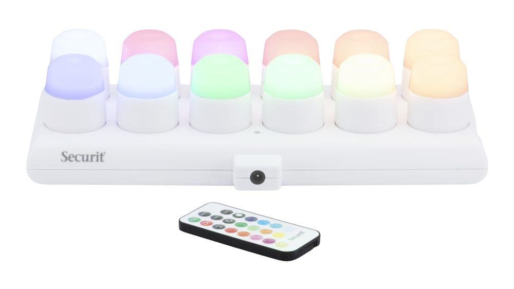 Securit® AMSTERDAM LED Teelichter, 12 Stück + Ladegerät, 12 Farben