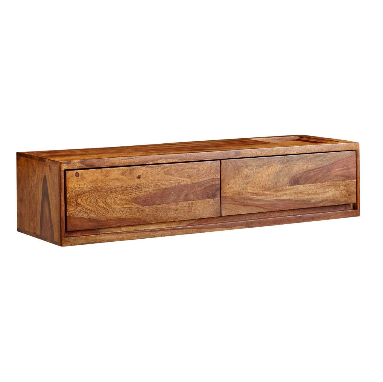 Lowboard Hängend Sheesham Massivholz 108x25x34 cm TV-Schrank Braun, Design Fernsehtisch mit Stauraum, Fernsehschrank Wand Modern, TV-Kommode