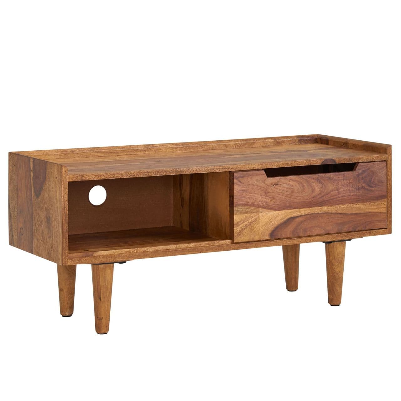 Lowboard Sheesham Massivholz 95x44x34 cm TV-Kommode mit Schiebetür, Design TV-Schrank Hoch, Fernsehtisch Fernsehschrank Modern, Fernsehkommode