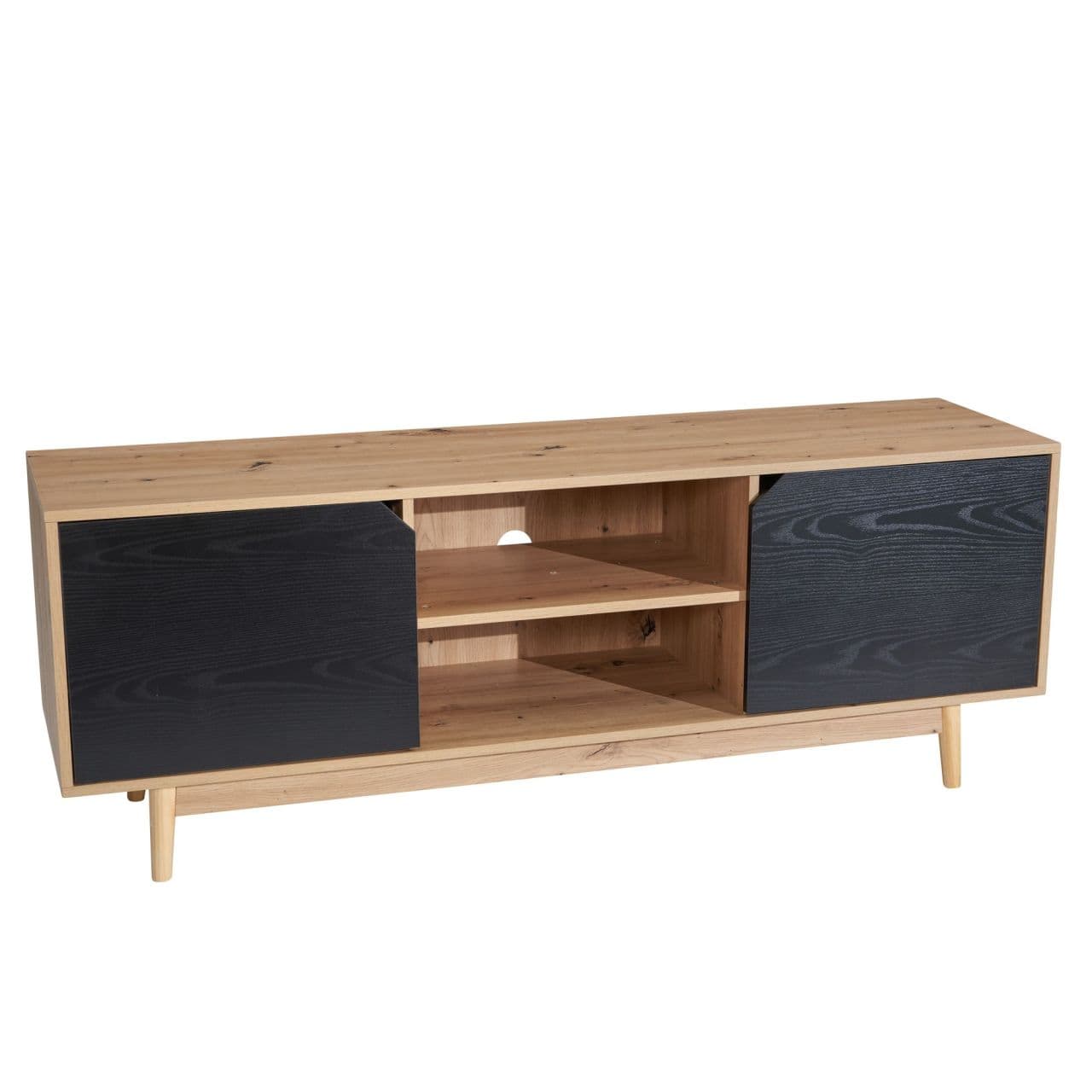 Lowboard Eiche-Dekor Schwarz 150x55x40 cm TV-Kommode Modern, Design TV-Schrank Hoch, Fernsehtisch Fernsehschrank mit zwei Türen, Fernsehkommode