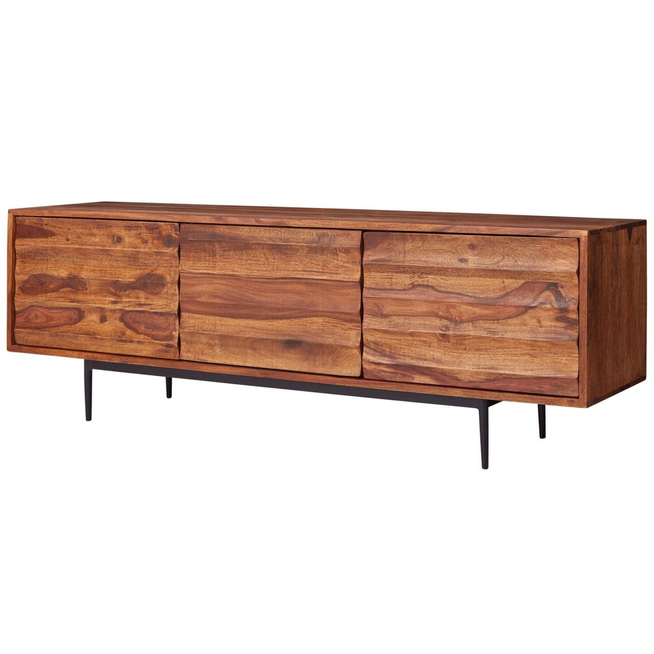 HiFi Lowboard WL5.636 Sheesham Massivholz Landhaus TV Kommode 147x50x38cm, Fernsehschrank Unterschrank mit 3 Türen, Fernsehtisch Ablagefach,