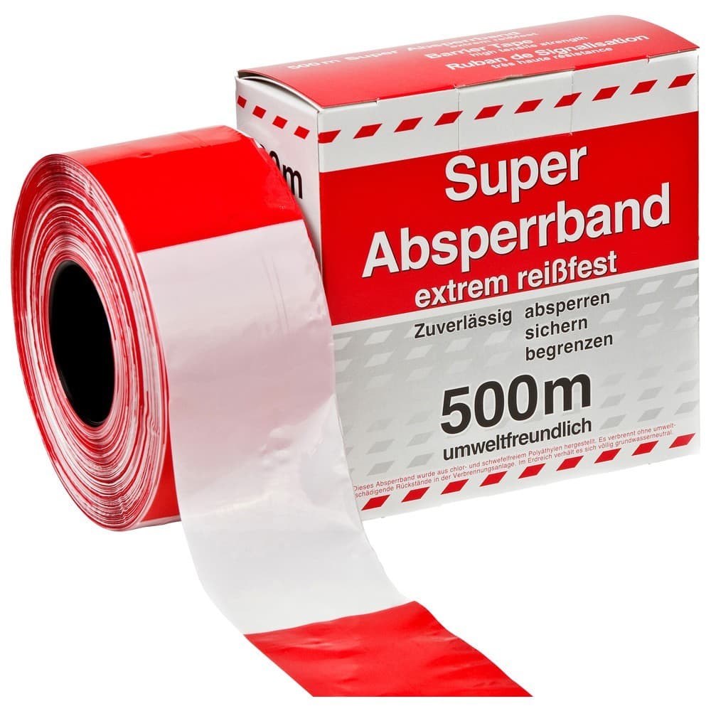 Kelmaplast Absperrband , ohne Aufdruck, rot/weiß, 100 m