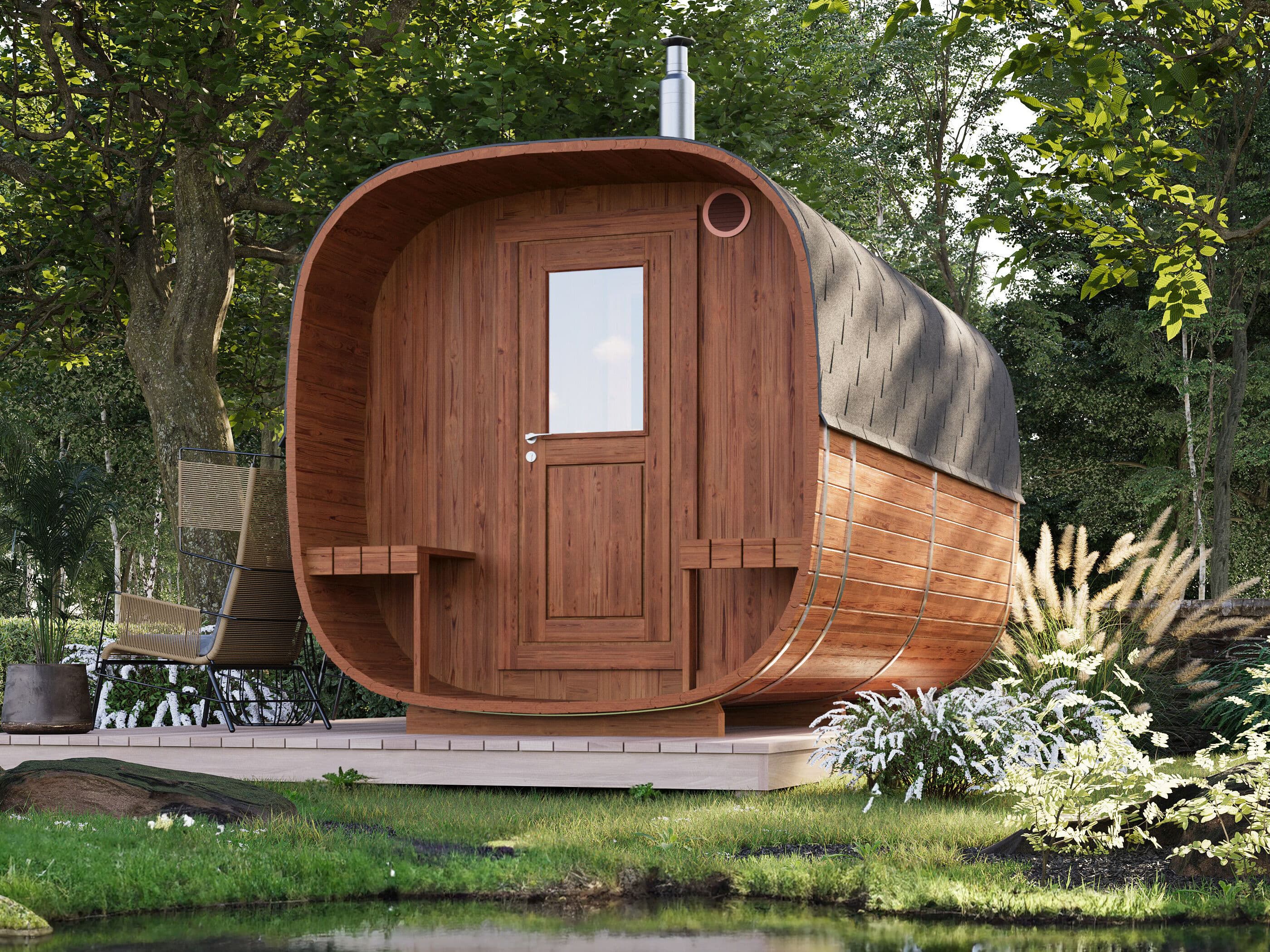 Fjordholz Fass-Sauna Modell Quadro 400 cm 2-Raum