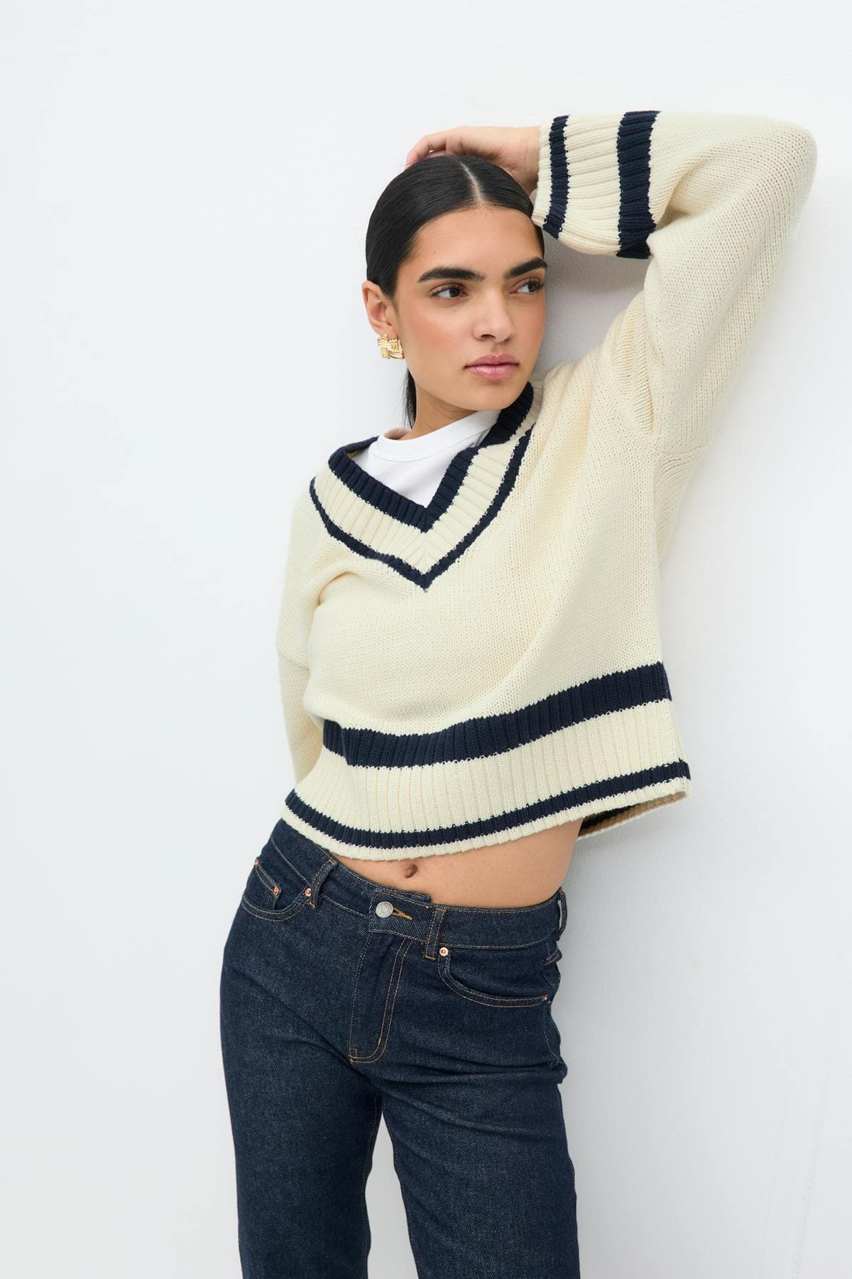 Gina Tricot - Cotton blend knitted sweater - Strickpullover - Weiß - XS - Dame