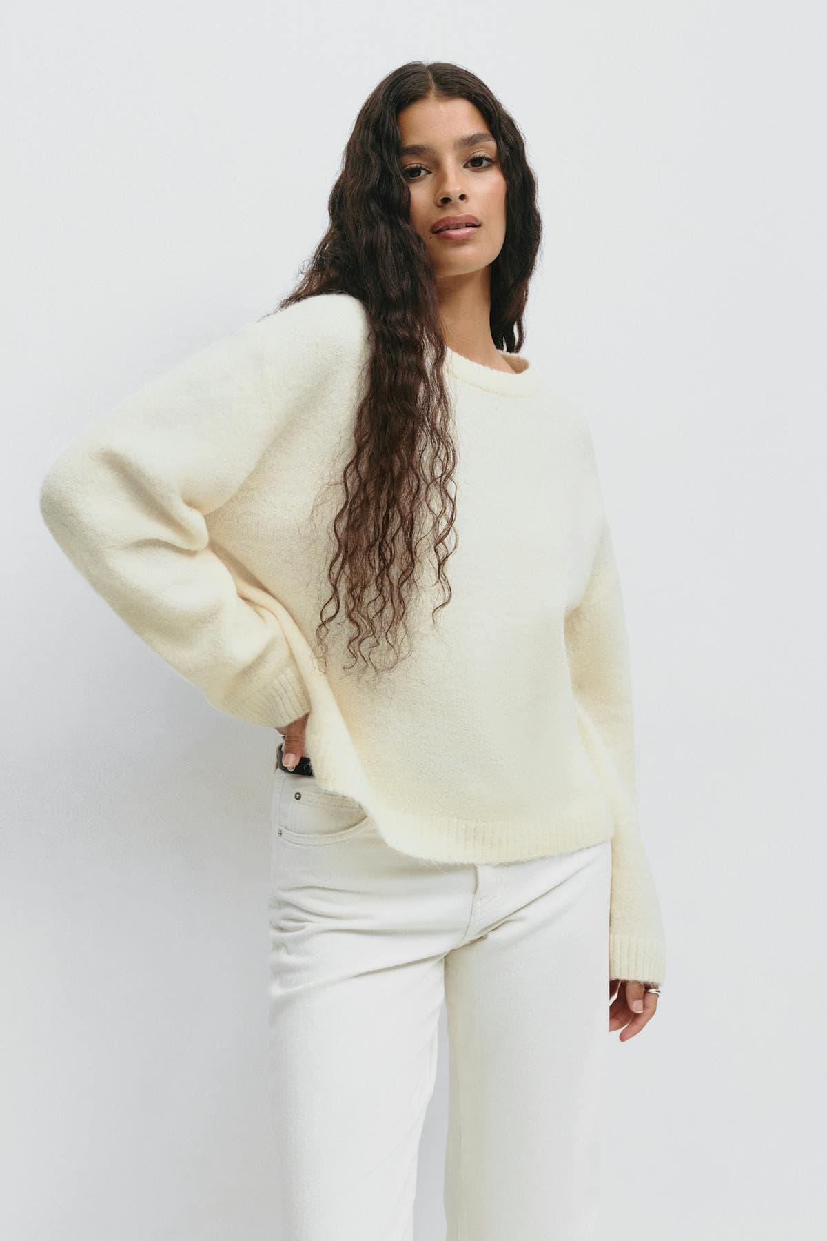 Gina Tricot - Crew neck knitted sweater - Strickpullover - Weiß - XS - Dame