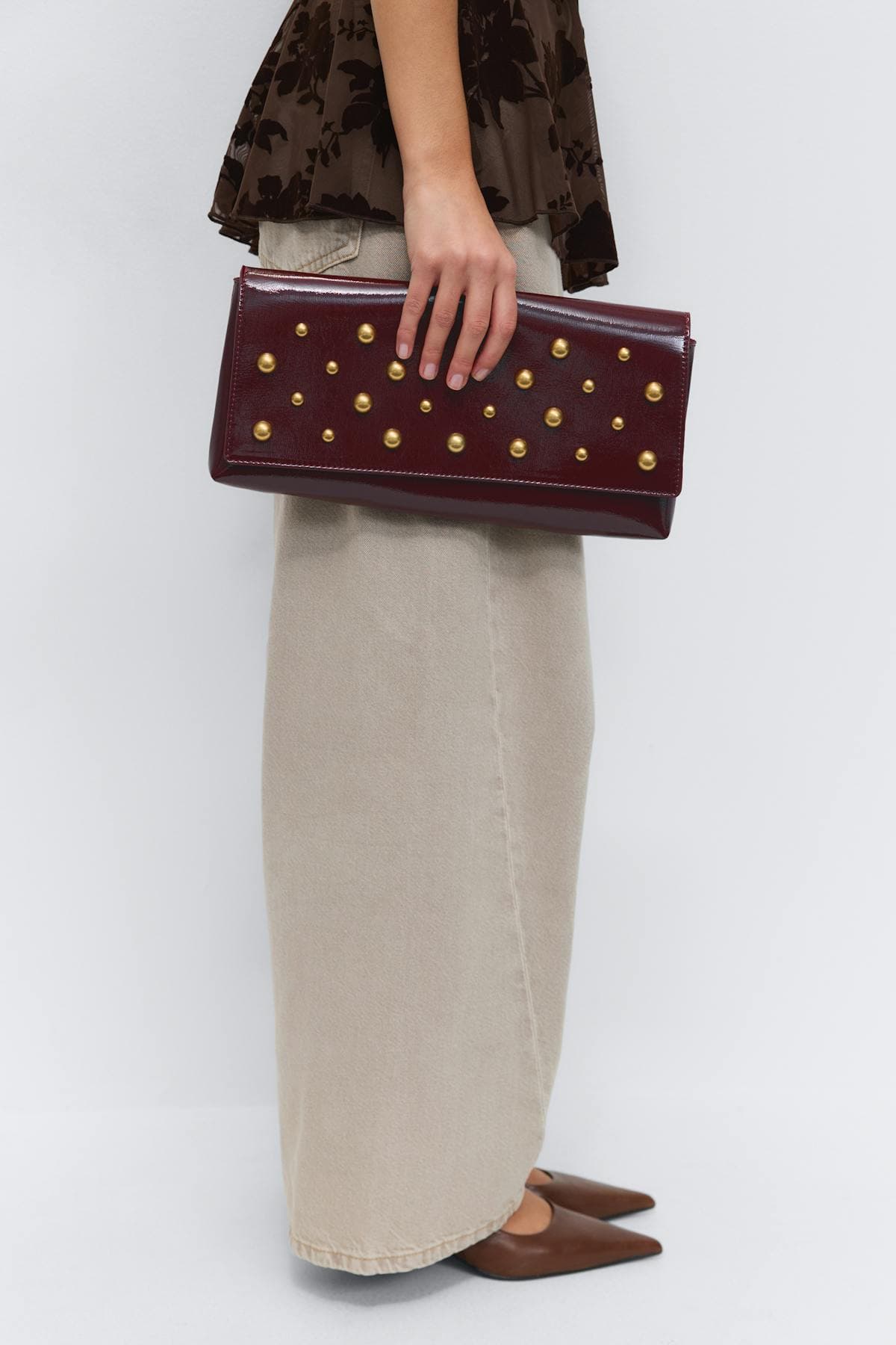 Gina Tricot - Patent studded clutch - handtaschen - Rot - ONESIZE - Dame