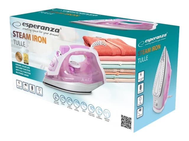 Esperanza EHI004, Trocken- & Dampfbügeleisen, Keramik-Bügelsohle, 1,5 m, Violett, Weiß, 2400 W, 220 - 240 V