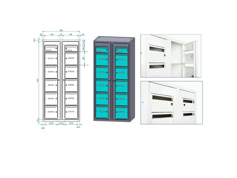 Postsortierschrank 2x6 Fächer graue Tür D:550 mm