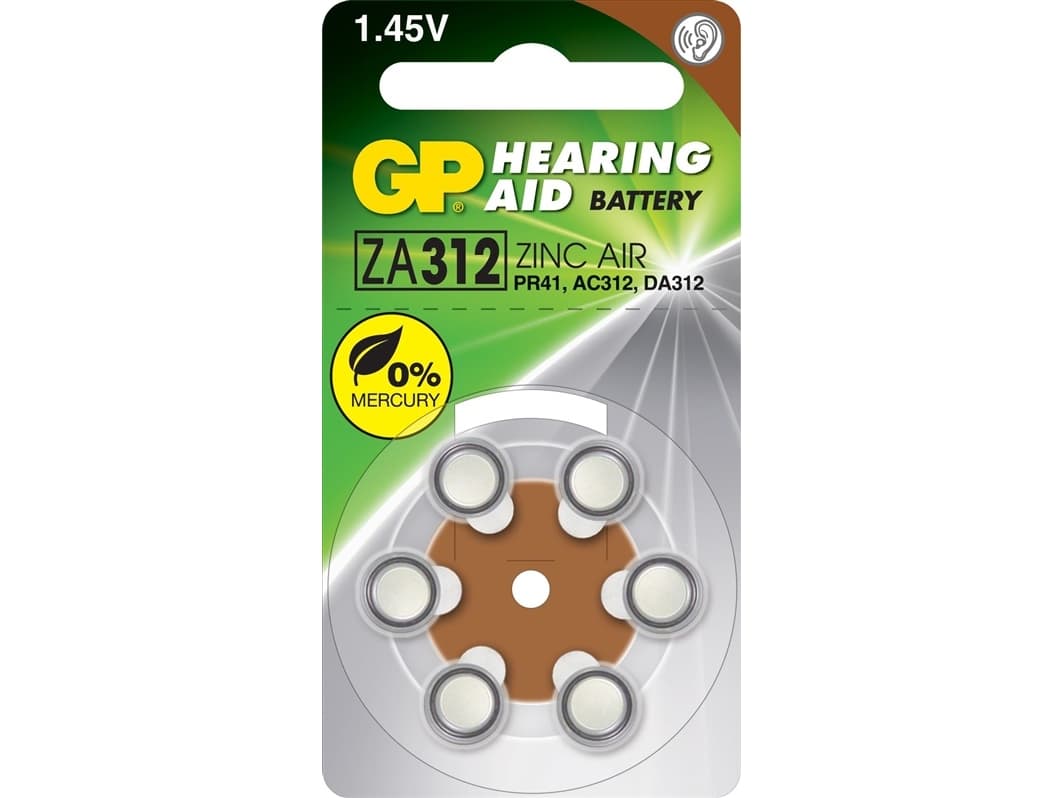 GP Batteries Hearing Aid ZA312, Einwegbatterie, PR41, Zink-Luft, 1,4 V, 6 Stück(e), 3,6 mm