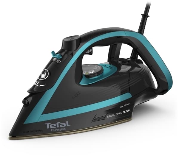 Tefal Puregliss FV8066, Trocken- & Dampfbügeleisen, Durilium AirGlide Autoclean soleplate, 2 m, 280 g/min, Schwarz, Blau, 50 g/min