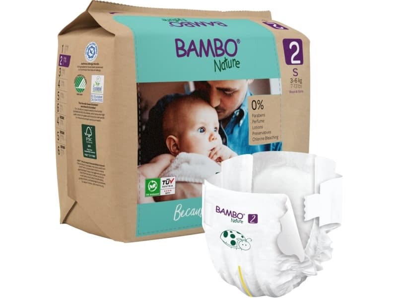 Babywindel, Klebewindel, umweltzertifiziert, Bambo Nature, 2, Papiertüte, Papiertüte, 3-6 kg - (6 Packungen à 30 Stück)