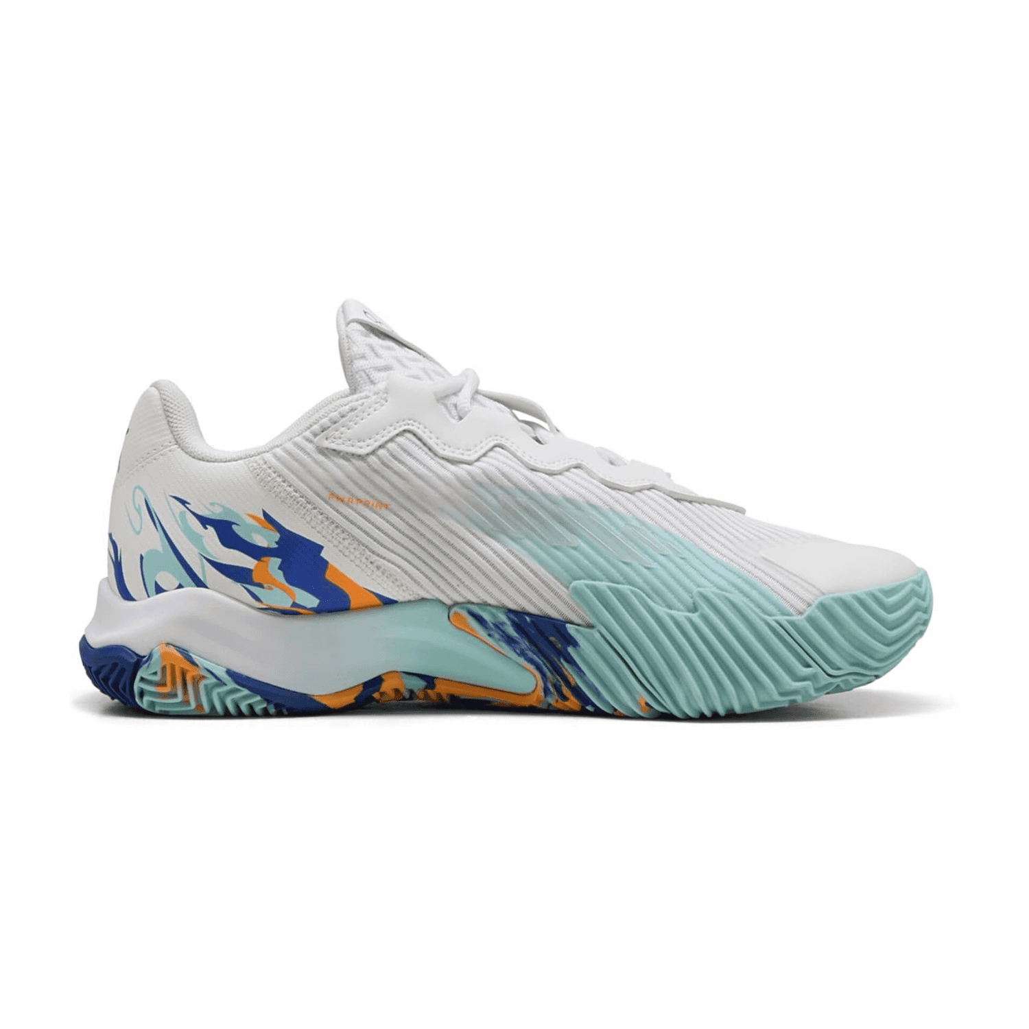 Puma Nova Elite Padelschuhe 02 - PUMA white/PUMA black/vivid blue/heat fire 44 für Herren, weiß, Größe 40 EU