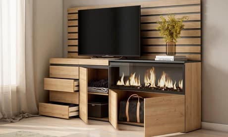 Sideboard mit LED-Elektrokamin: Sideboard / Schwarz-Weiß