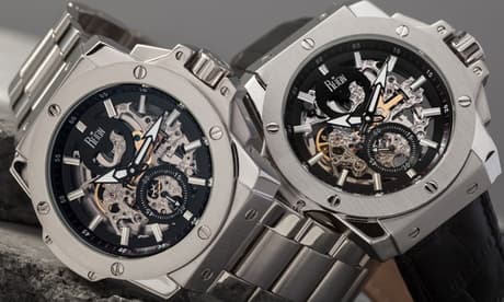 Reign Commodus Automatik-Skelettuhr: Silber-Schwarz