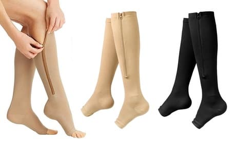 Kompressionssocken: 2 Paare / Schwarz und Beige / S-M