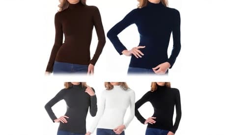 5er-Pack Damen-Thermounterhemd mit Fleece-Innenfutter & halbem Kragen: XL/XXL