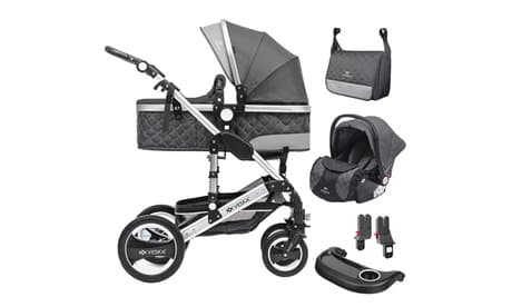 VESKA® 3-in-1 Kinderwagen-Set KD-31-1: Schwarz-Anthrazit-Anthrazit