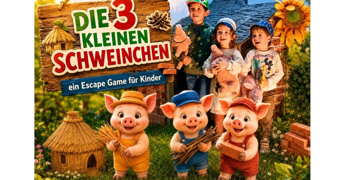 Kinder Escape-Room „Die 3 kleinen Schweinchen“ für bis zu 5 Spieler