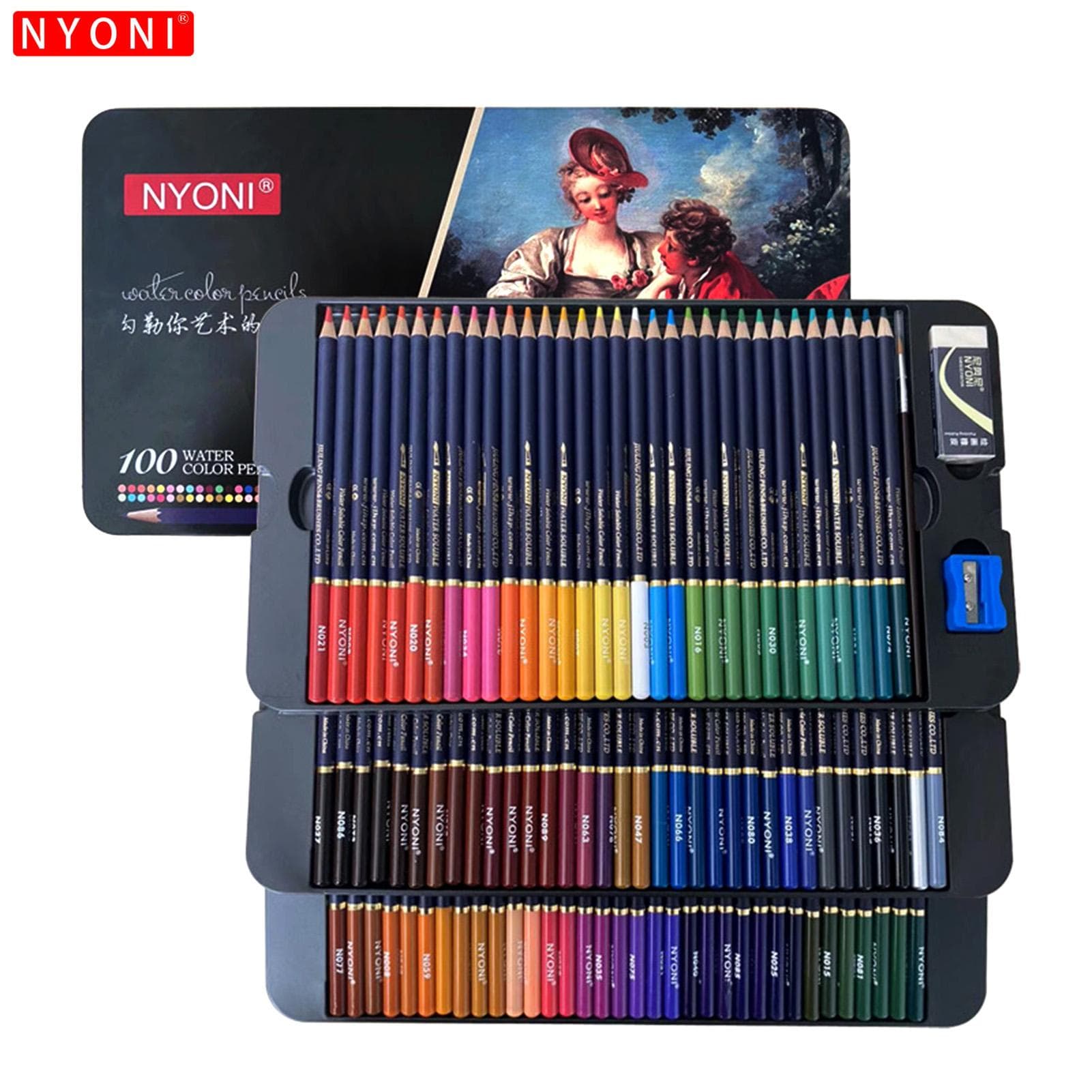 NYONI Professionelles Aquarellstift-Set, 12/24/36/48/72/100 Buntstifte, wasserlösliche Farbe