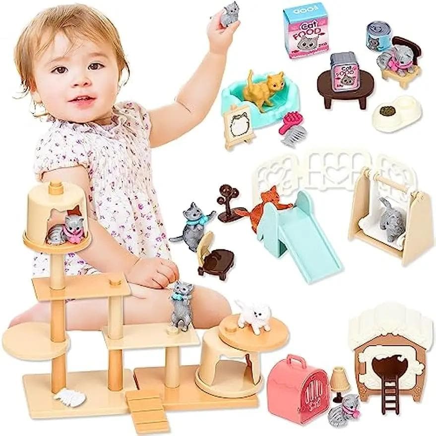 Katzenspielzeug Rollenspiel Katzenfiguren Spielset Spielzeug Interaktives Kätzchen Rollenspielset Realistisches Katzenpflegezentrum für Mädchen