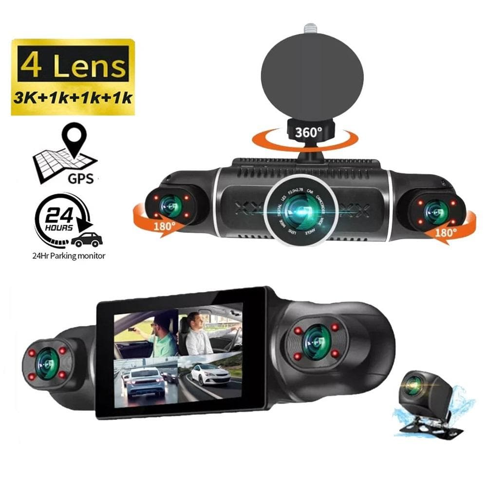 4-Kanal-GPS-Auto-DVR-Dashcam, 24-Stunden-Parkmonitor, 4 Objektive, HD 1080P, DVRS, WiFi-Recorder, Videokamera schwarz