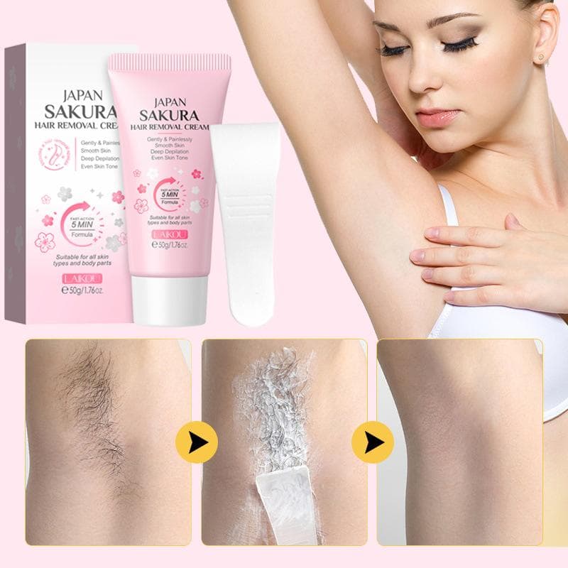 50 g Sakura-Haarentfernungscreme mit Schaber, hautfreundlich und nicht reizend, hinterlässt keine schwarzen Flecken auf Beinhaaren und Achselhöhlen
