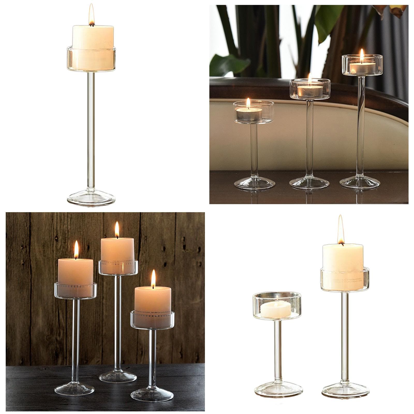 Vinatge Klarer Glas Kerzenhalter mit Fuß Langstielig Hoch Teelichthalter Kerzenständer für Hochzeit Dinnerparty Tafelaufsatz