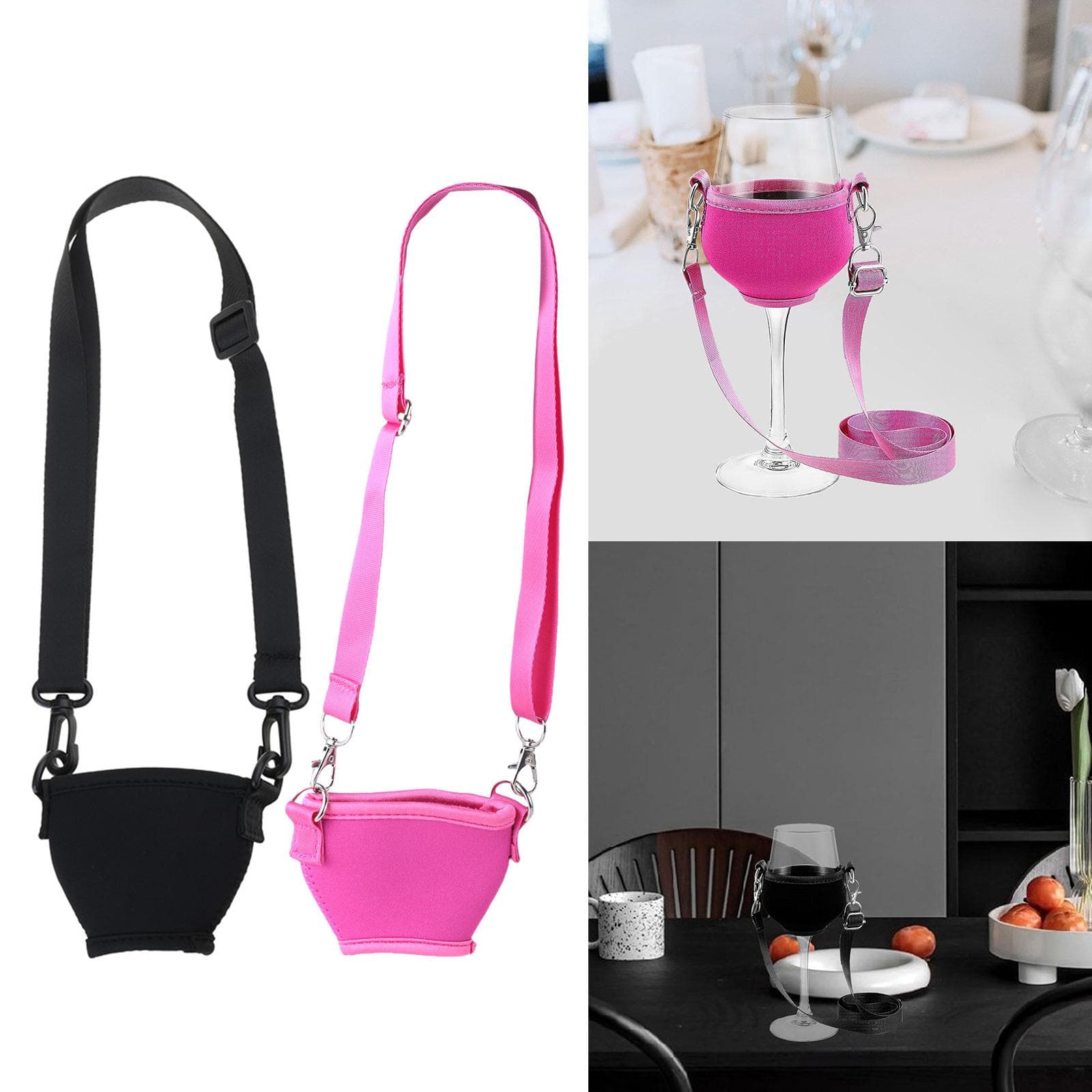5 Stück Weinglas-Halter für den Hals Neopren-Hülle mit verstellbarem Nackenband Weinglas-Lanyard-Halskette für Weinwanderung heißes rosa
